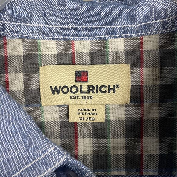 NEW Woolrich Size XL Mens Button Up Chambray Shirt Short Sleeve Blue Pockets - Picture 7 of 9